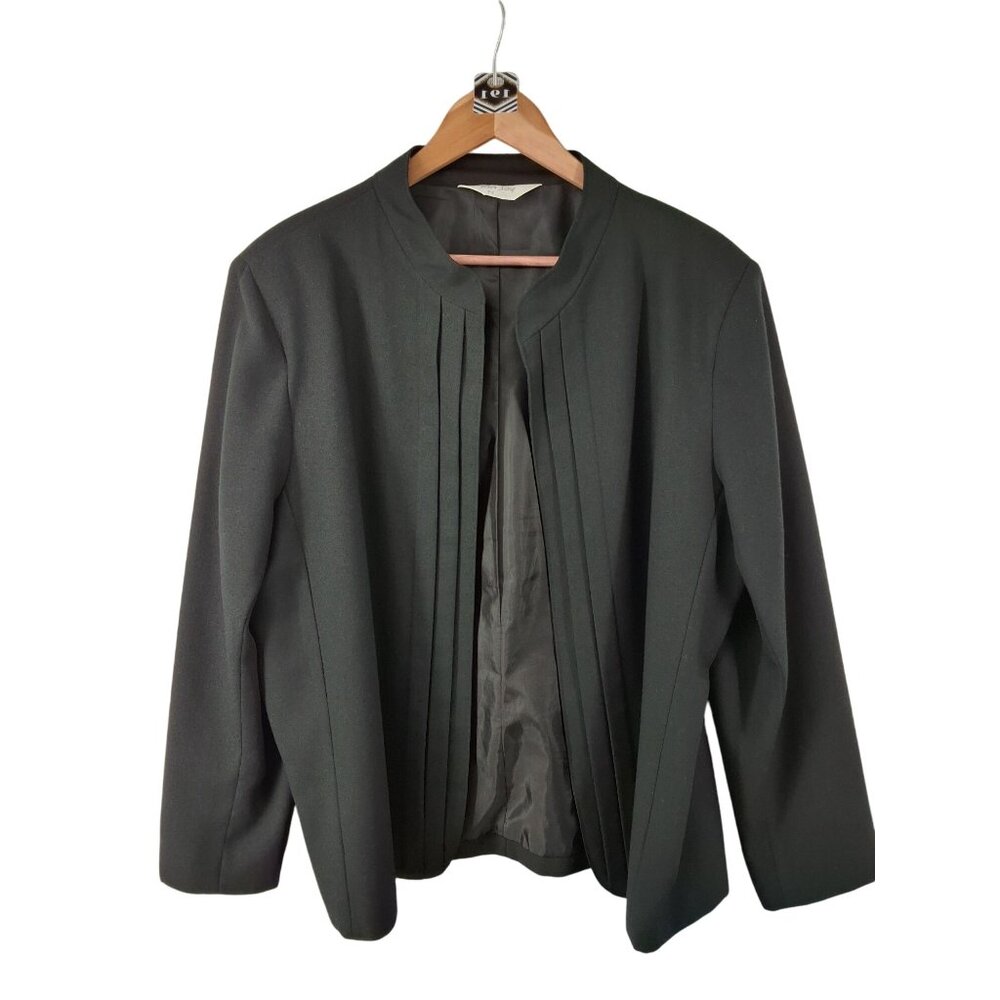 Tan Jay Black Pleated Plisse Open-Front Blazer Jacket Size‎ M